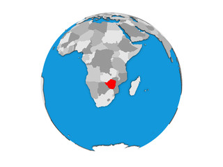 Zimbabwe on blue political 3D globe. 3D illustration isolated on white background.
