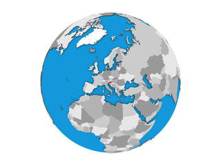 Slovenia on blue political 3D globe. 3D illustration isolated on white background.