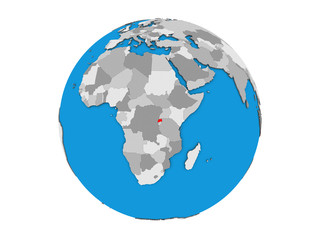 Rwanda on blue political 3D globe. 3D illustration isolated on white background.