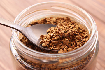 Put instant coffee in a cup. Flavored coffee