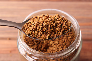 Put instant coffee in a cup. Flavored coffee