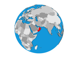 Oman on blue political 3D globe. 3D illustration isolated on white background.