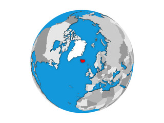 Iceland on blue political 3D globe. 3D illustration isolated on white background.