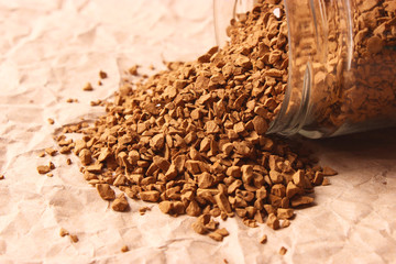  instant coffee in a jar closeup. Flavored coffee
