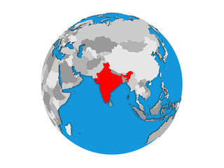 Naklejka premium India on blue political 3D globe. 3D illustration isolated on white background.
