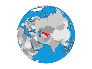 Naklejka premium Uzbekistan on blue political 3D globe. 3D illustration isolated on white background.