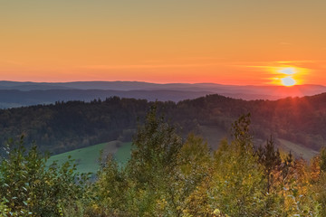 Colorful sunset in the mountains.
