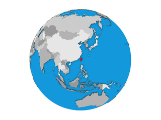 Taiwan on blue political 3D globe. 3D illustration isolated on white background.