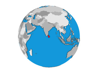 Sri Lanka on blue political 3D globe. 3D illustration isolated on white background.