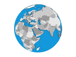 Kuwait on blue political 3D globe. 3D illustration isolated on white background.