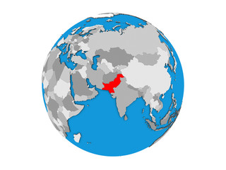 Pakistan on blue political 3D globe. 3D illustration isolated on white background.
