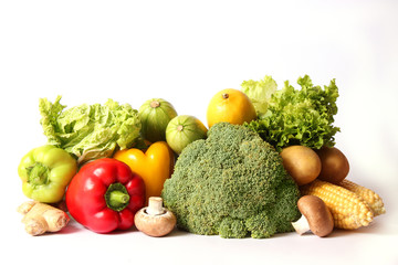 set of fresh vegetables isolated on white background. Healthy nutrition, diet, veganism.