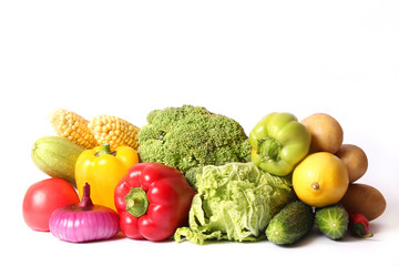 set of fresh vegetables isolated on white background. Healthy nutrition, diet, veganism.