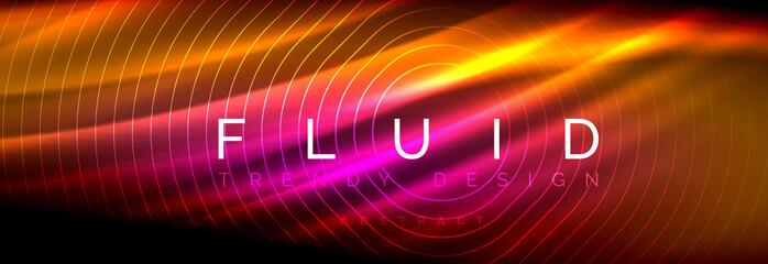 Neon glowing fluid wave lines, magic energy space light concept, abstract background wallpaper design