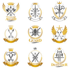 Vintage Weapon Emblems set. Vintage vector design elements collection. Retro style label, heraldry.