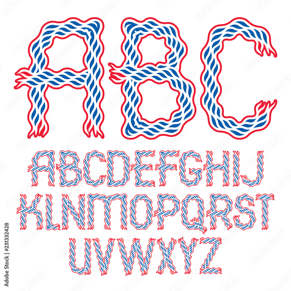 Poster set of vector bold capital alphabet letters isolated created with abstract curvy lines.