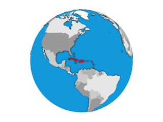 Caribbean on blue political 3D globe. 3D illustration isolated on white background.
