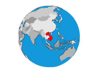 Fototapeta premium Indochina on blue political 3D globe. 3D illustration isolated on white background.