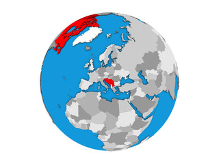 Yugoslavia on blue political 3D globe. 3D illustration isolated on white background.