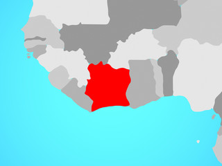 Ivory Coast on blue political globe.