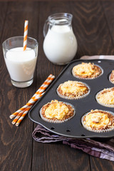 Fresh homemade muffins with cream cheese filling and streusel.