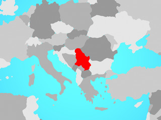 Obraz premium Serbia on blue political globe.