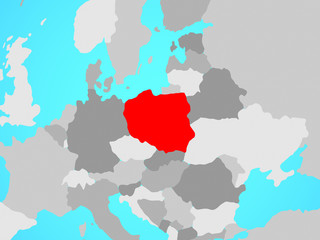 Poland on blue political globe.