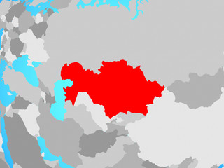 Fototapeta na wymiar Kazakhstan on blue political globe.