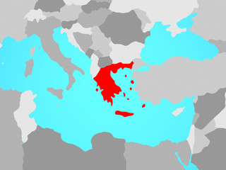 Greece on blue political globe.