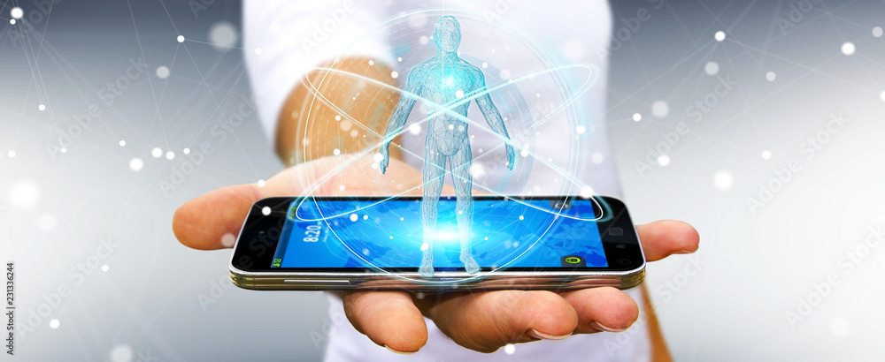 Fototapete businessman using digital x-ray human body scan interface 3d rendering