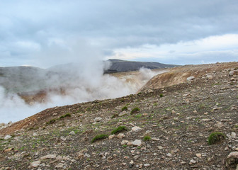 Steaming ground, hot pots in Geothermal active area Krýsuvík, Seltun, Global Geopark, Iceland, Europe