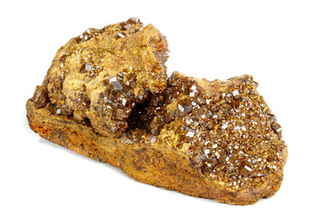 Macro mineral stone Garnet, Green Garnet, Epidote Grossular in the rock on a white background