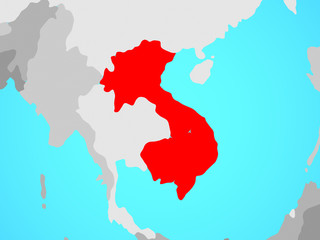 Indochina on blue political globe.