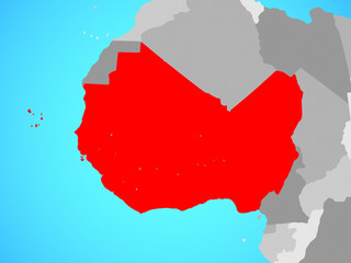 Fototapeta premium Western Africa on blue political globe.
