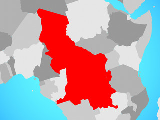 Central Africa on blue political globe.