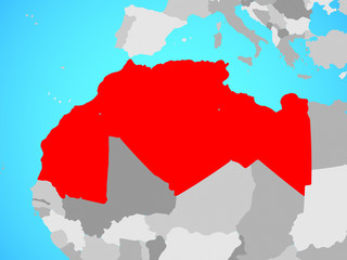 Maghreb region on blue political globe.
