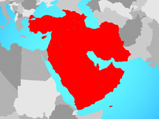 Naklejka premium Western Asia on blue political globe.