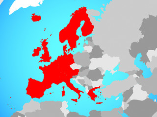 Western Europe on blue political globe.