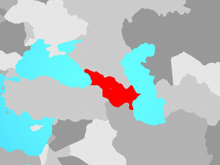 Caucasus region on blue political globe.