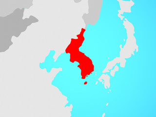 Obraz premium Korea on blue political globe.