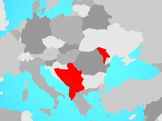 CEFTA countries on blue political globe.
