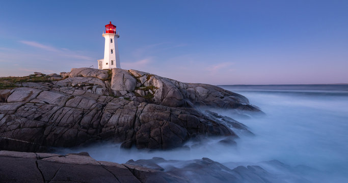 Peggy Cove Lighthouse after sunrise