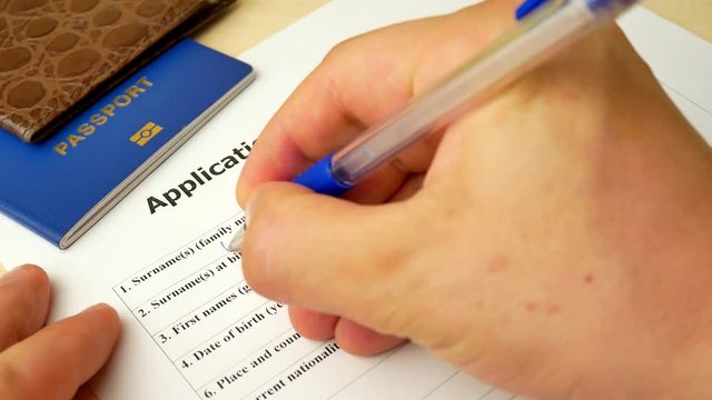 Application form for Schengen Visa to travel or immigration. Visa document with passport, apply and permission for foreign country