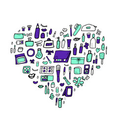 Set of cosmetic items. Collection of beauty tools.