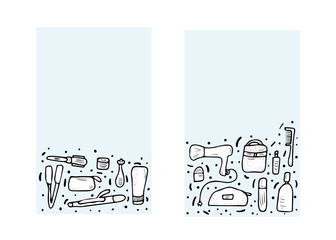 Set of cosmetic items. Collection of beauty tools.