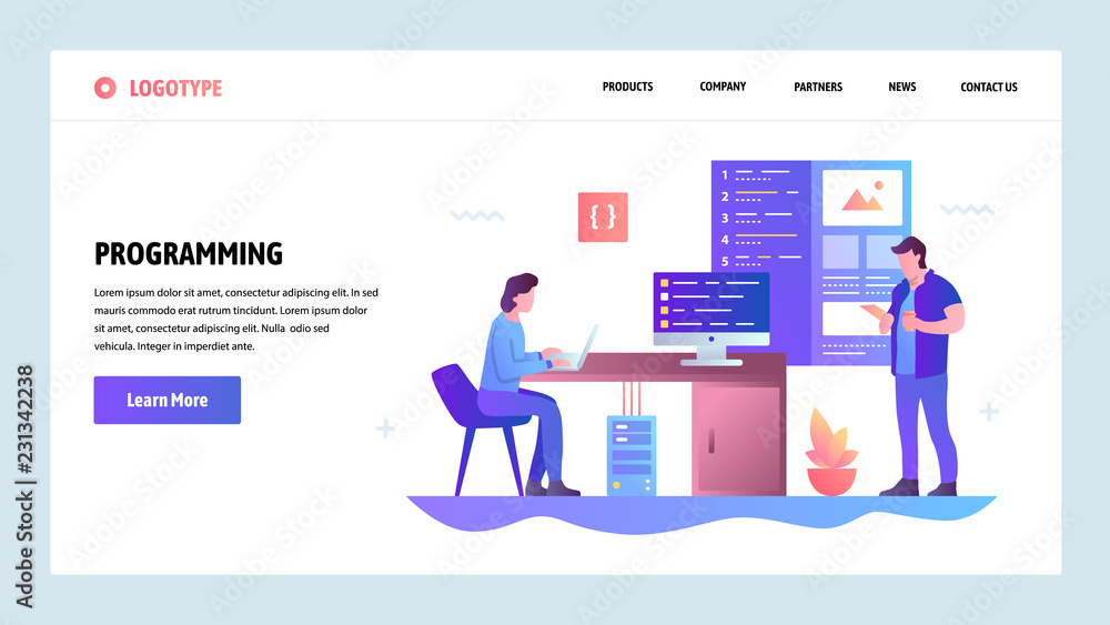 Poster vector web site gradient design template. coding and software app development. landing page concepts