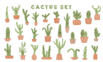 Vector cute cactus compositon doodle style set.