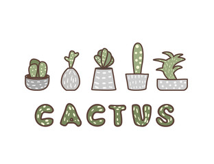 Vector compositon of doodle cactus design set.