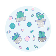Vector compositon of doodle cactus design set.