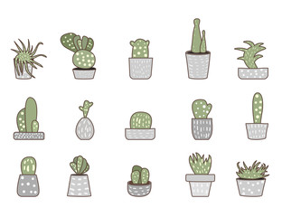 Vector compositon of doodle cactus design set.